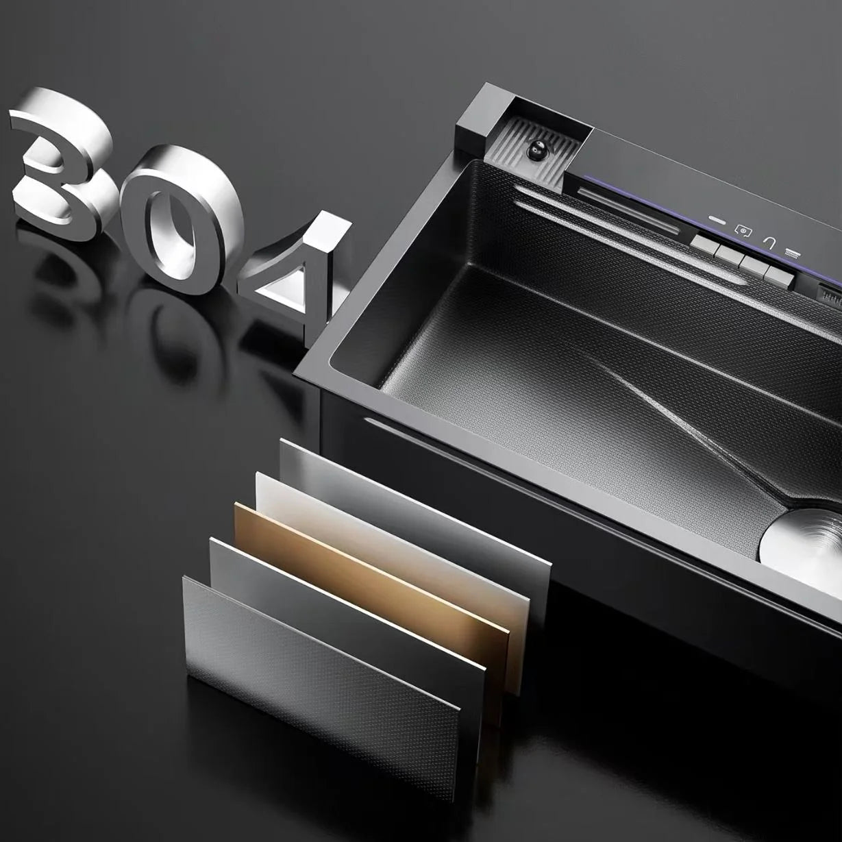 Countertop Black Waterfall Single Bowl Stainless Steel Multifunctional Kitchen Sink